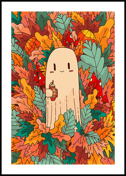 Un fantasma e un poster di caffè