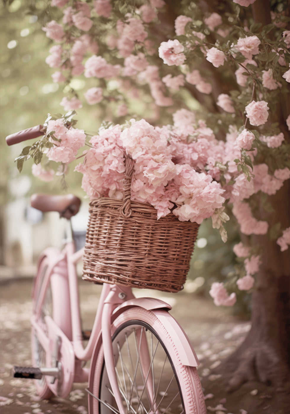 Pink Bicycle and Blossoms Plakat - Posterbox.dk