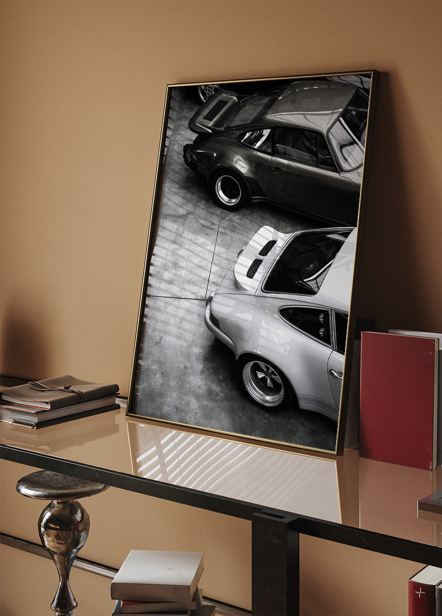 Poster Porsche classica in bianco e nero