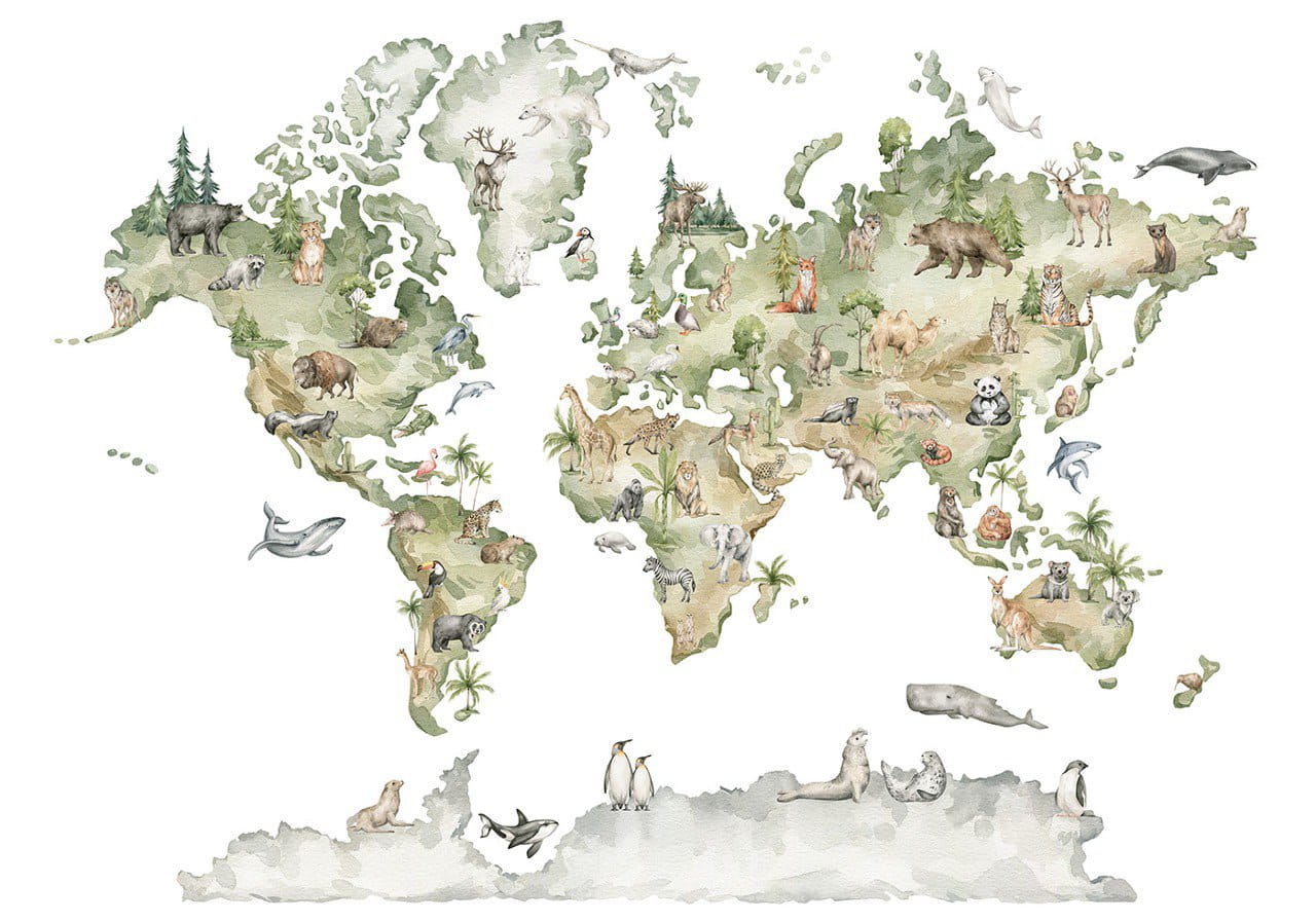 Poster mappa mondo animale