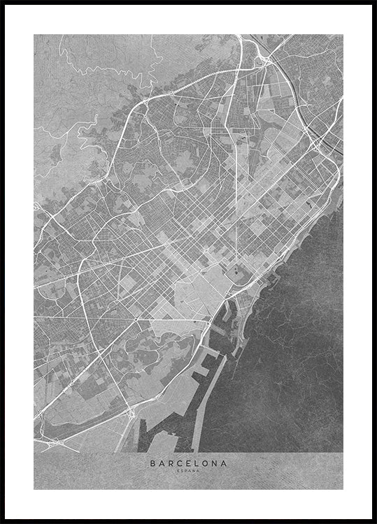 Map of Barcelona (Spain) in gray vintage style (NEW) - Posterbox