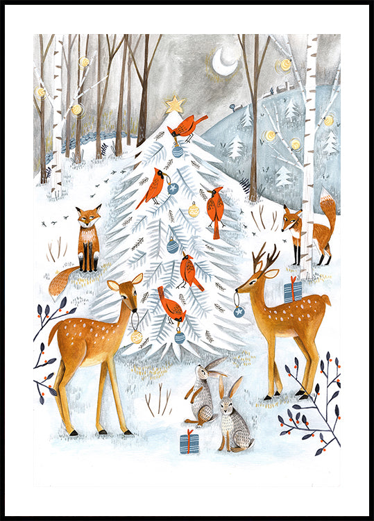 Christmas in the winter animal forest Plakat - Posterbox