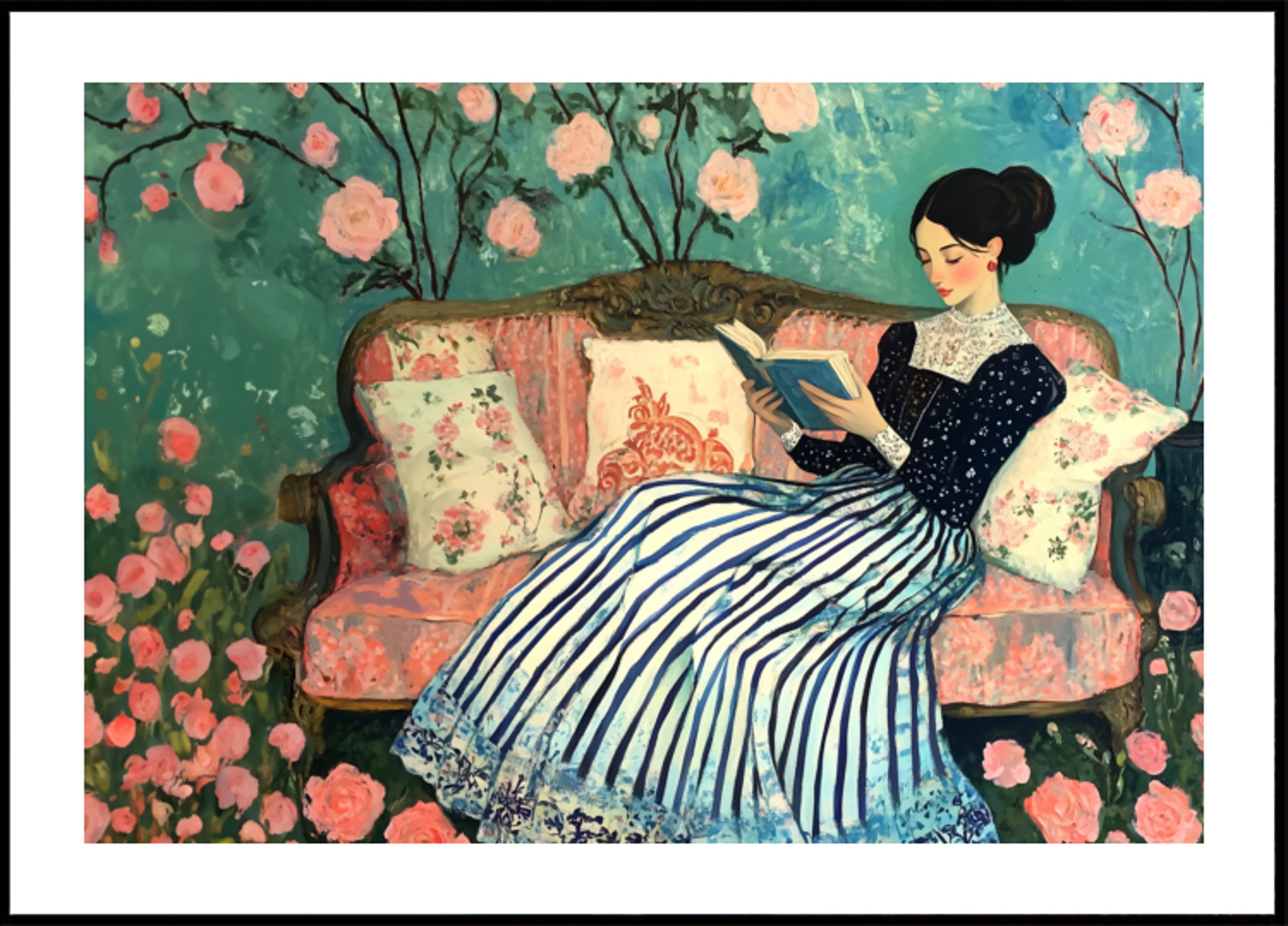 Donna che legge nelle rose