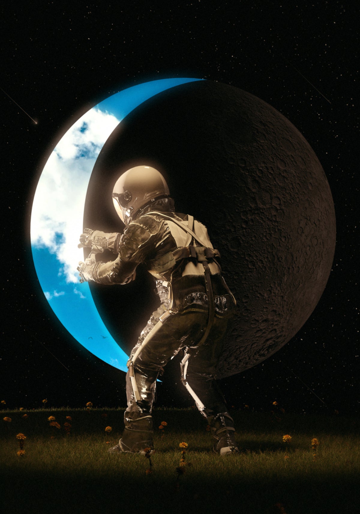 Astronauta che tiene la luna