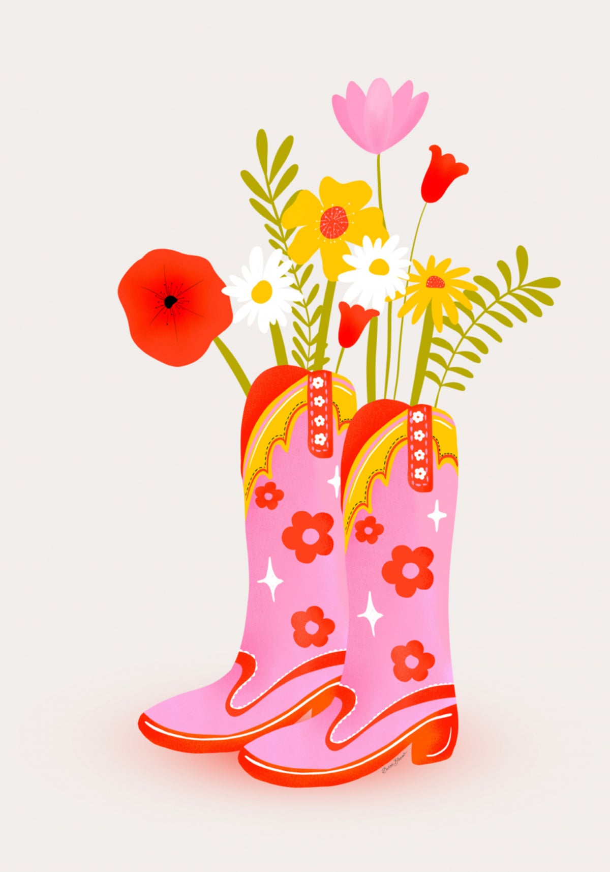 Fiori rosa degli stivali da cowboy