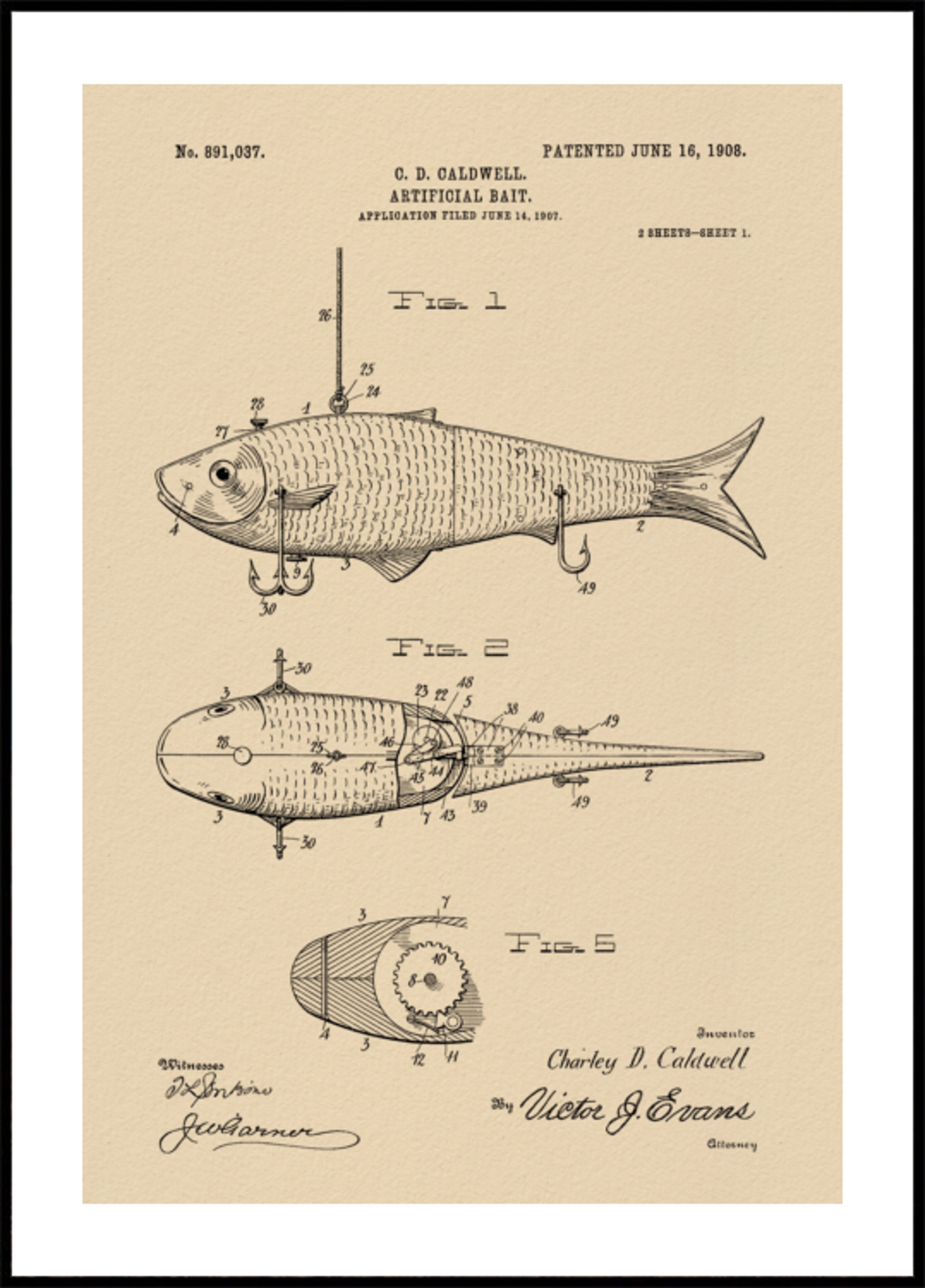 Brevetto per esca da pesca vintage