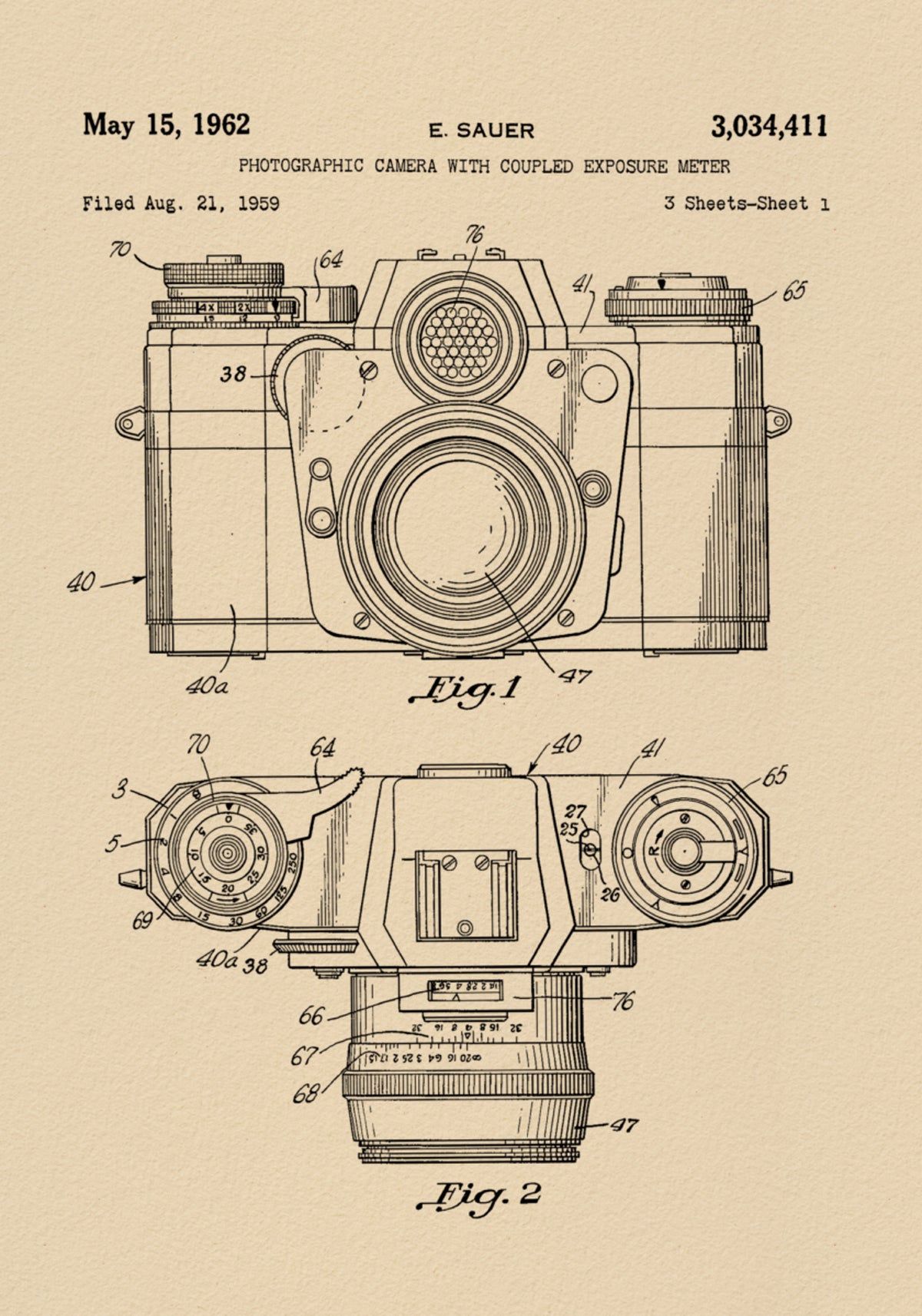 Disegno di brevetto della macchina fotografica d'epoca