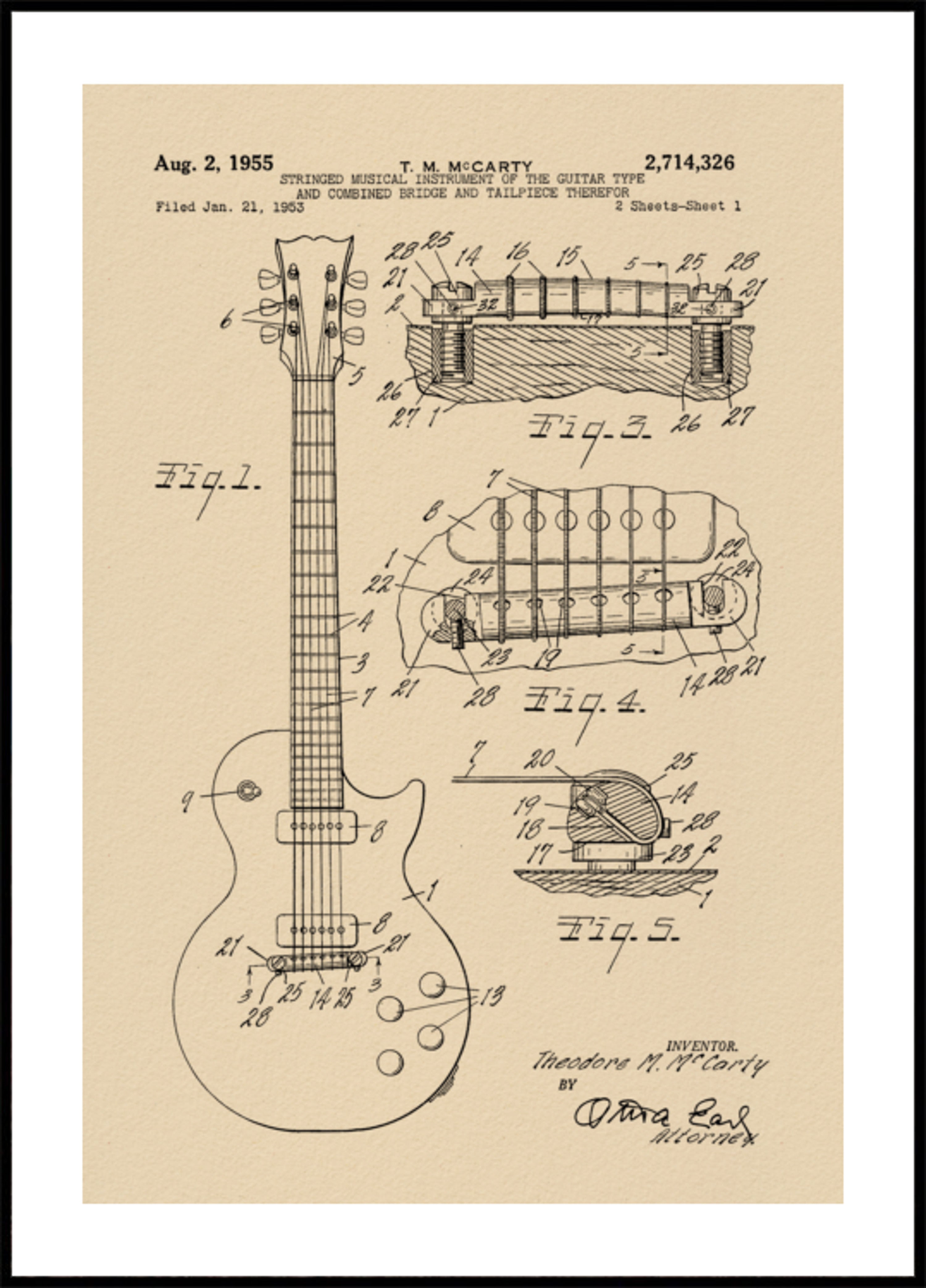Disegno di brevetto per chitarra vintage