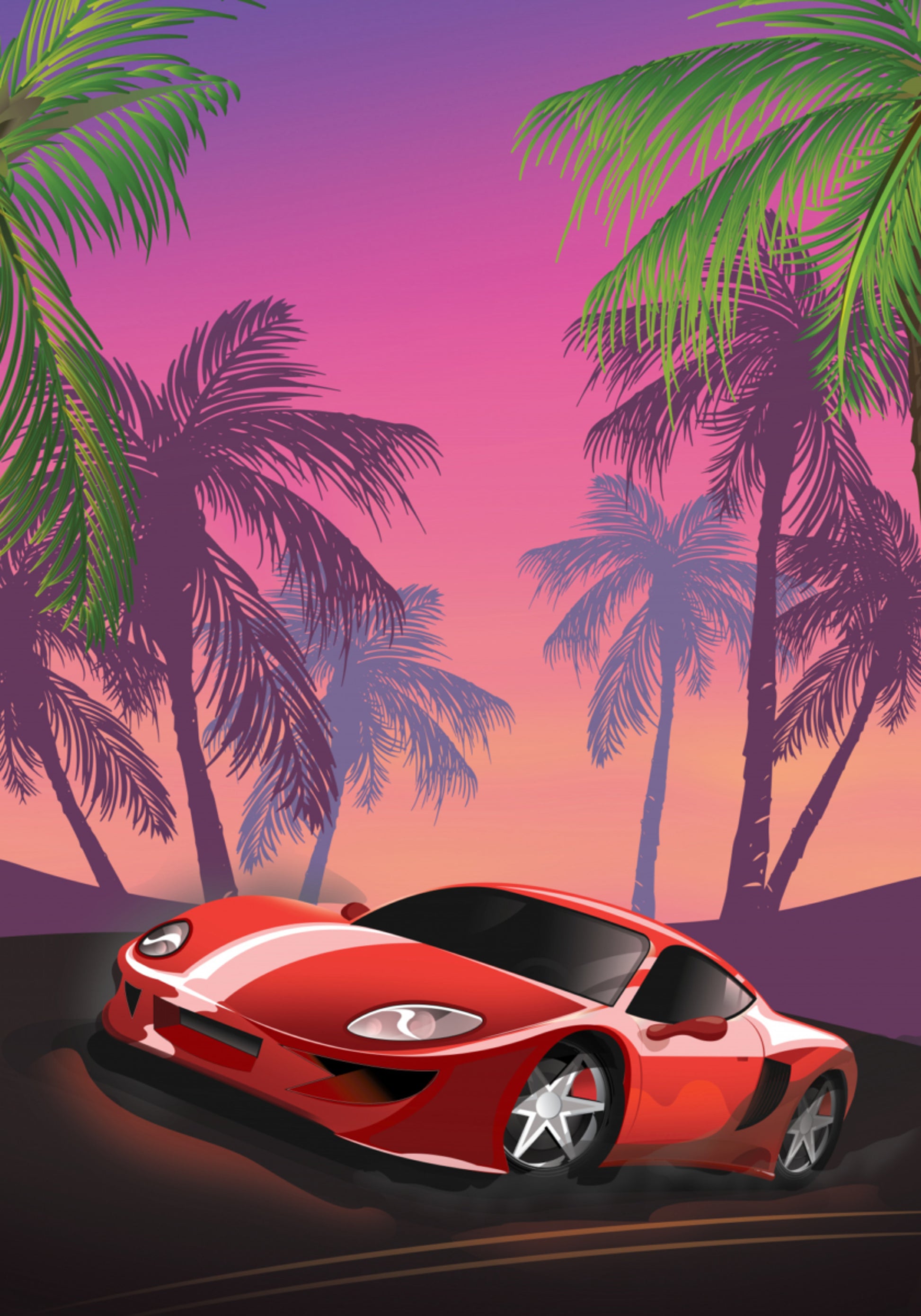Tramonto rosso dell'automobile sportiva
