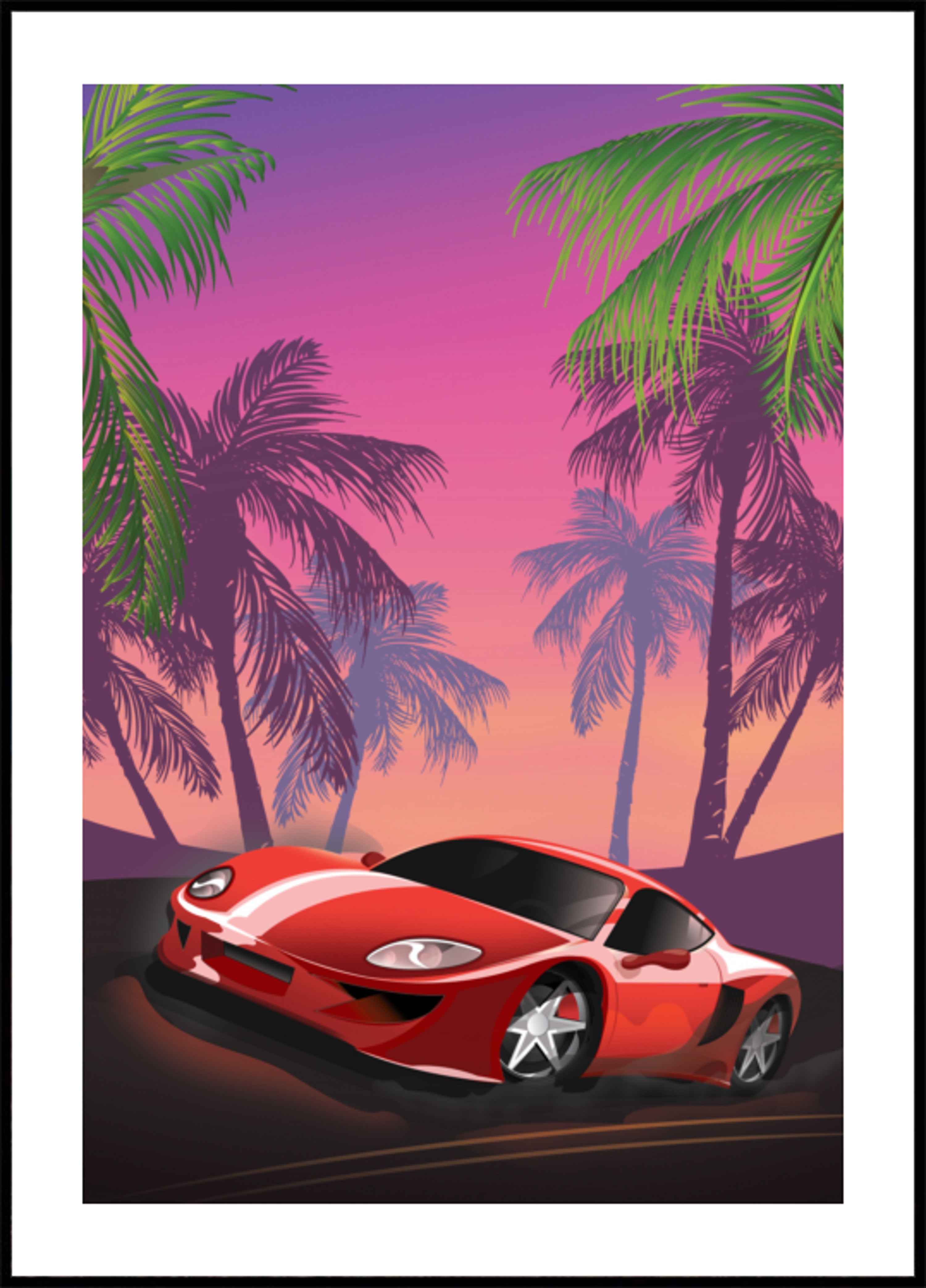 Tramonto rosso dell'automobile sportiva