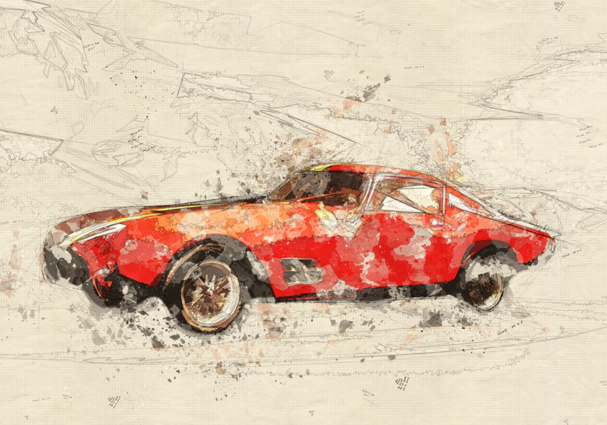 Schizzo di un'auto rossa classica