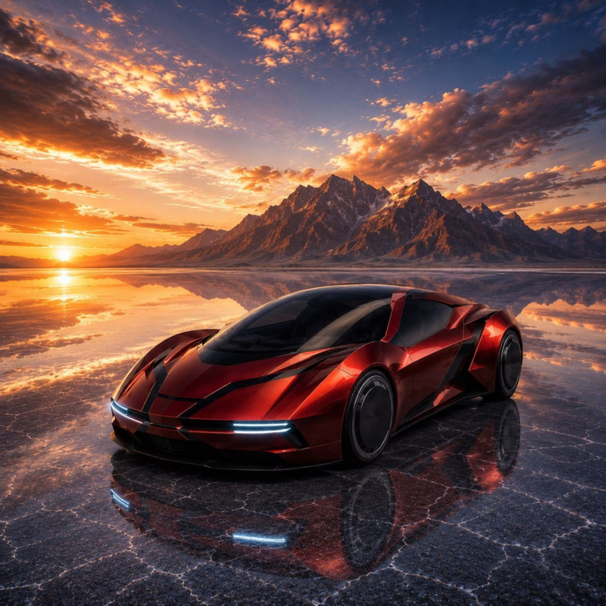 Vibrante auto sportiva al tramonto