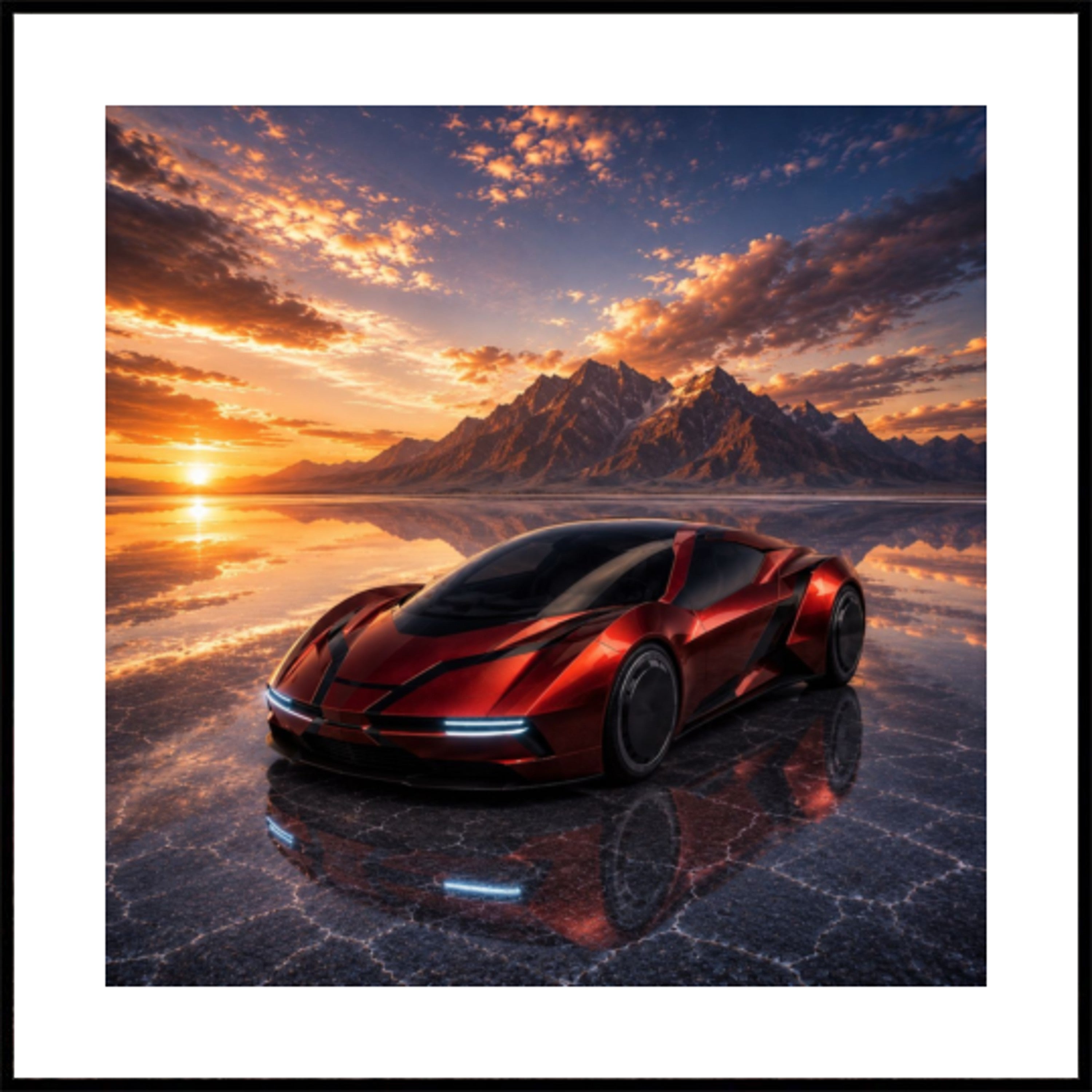 Vibrante auto sportiva al tramonto