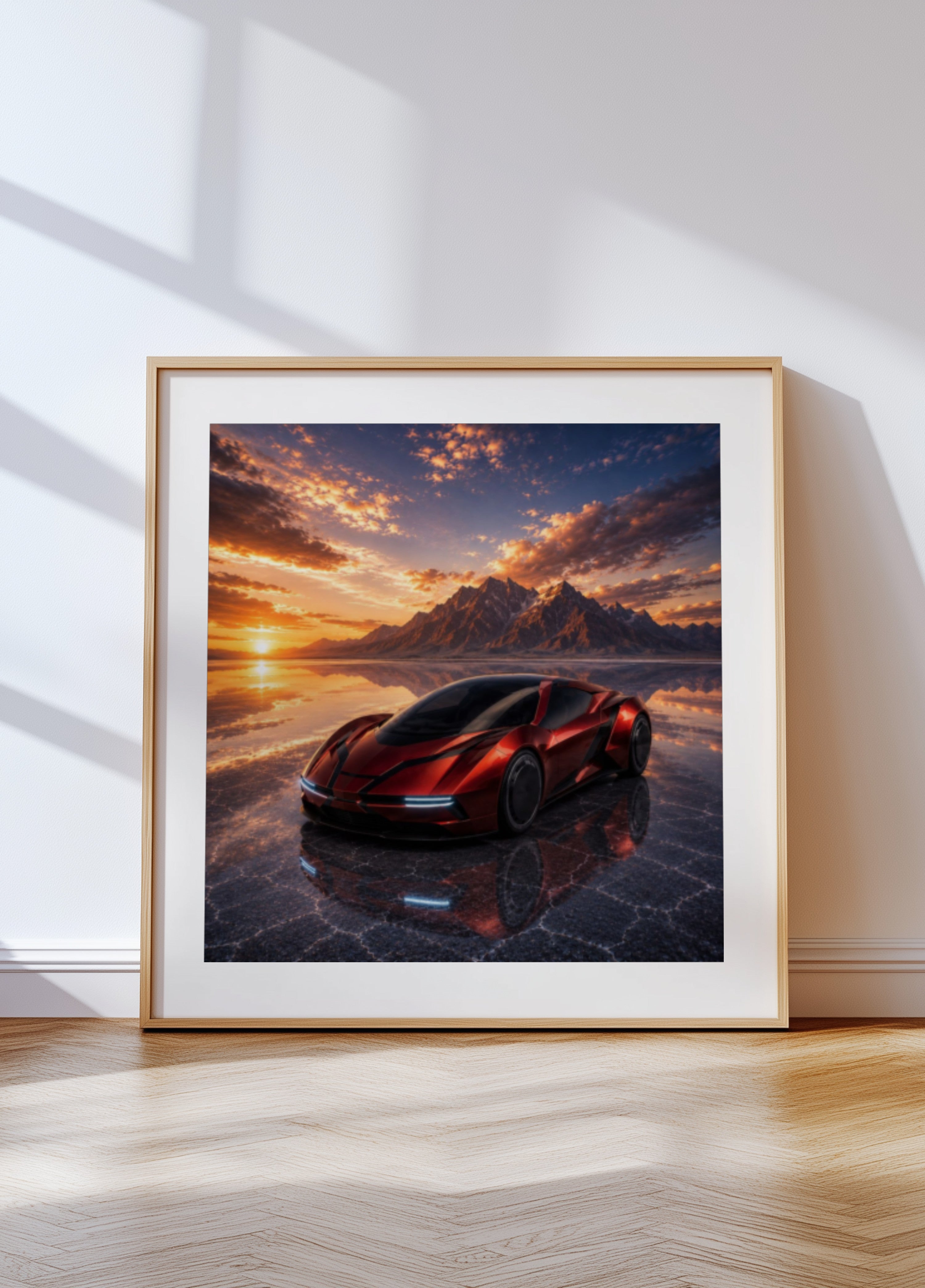 Vibrante auto sportiva al tramonto