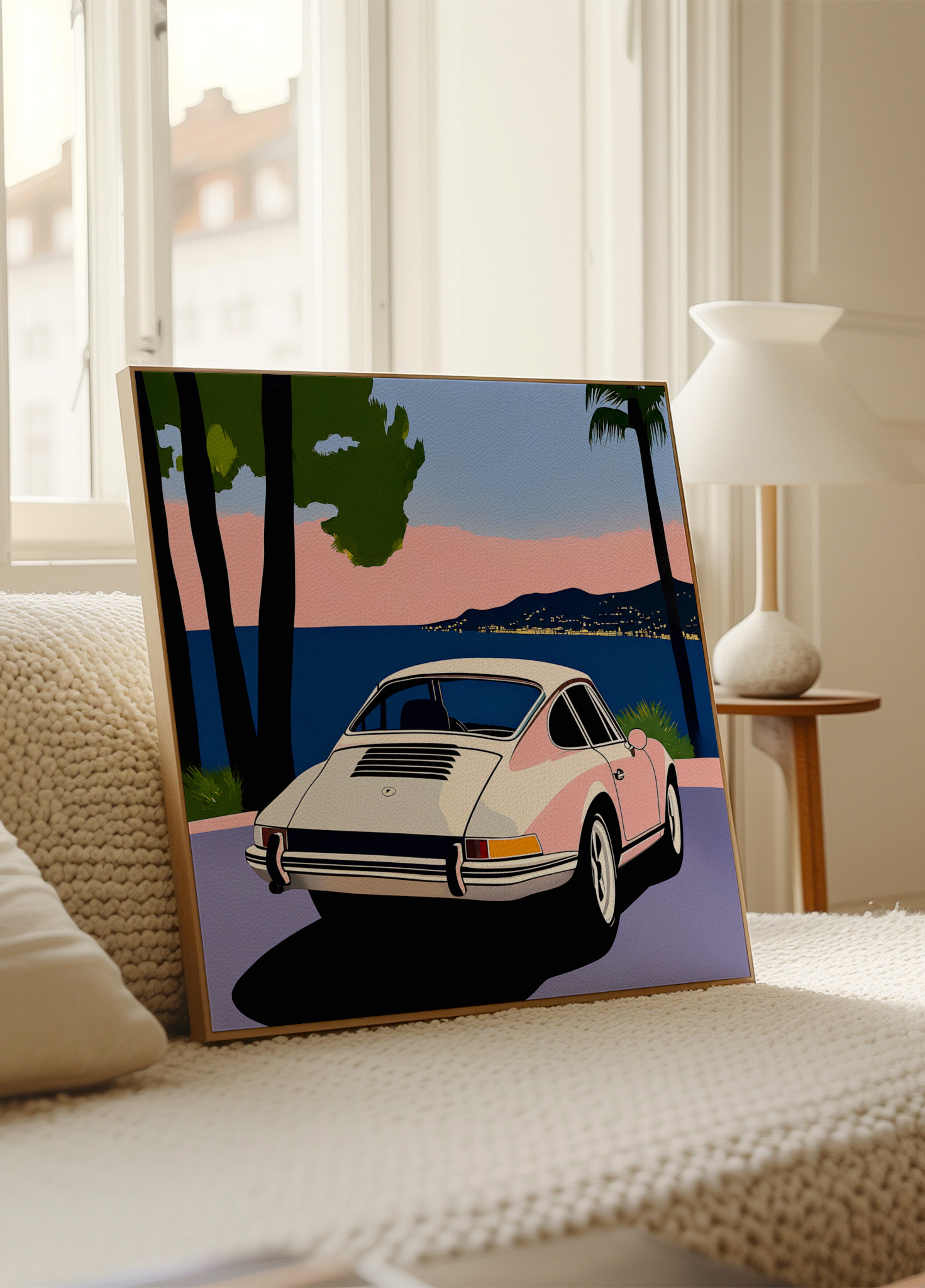 Tramonto rosa dell'automobile classica