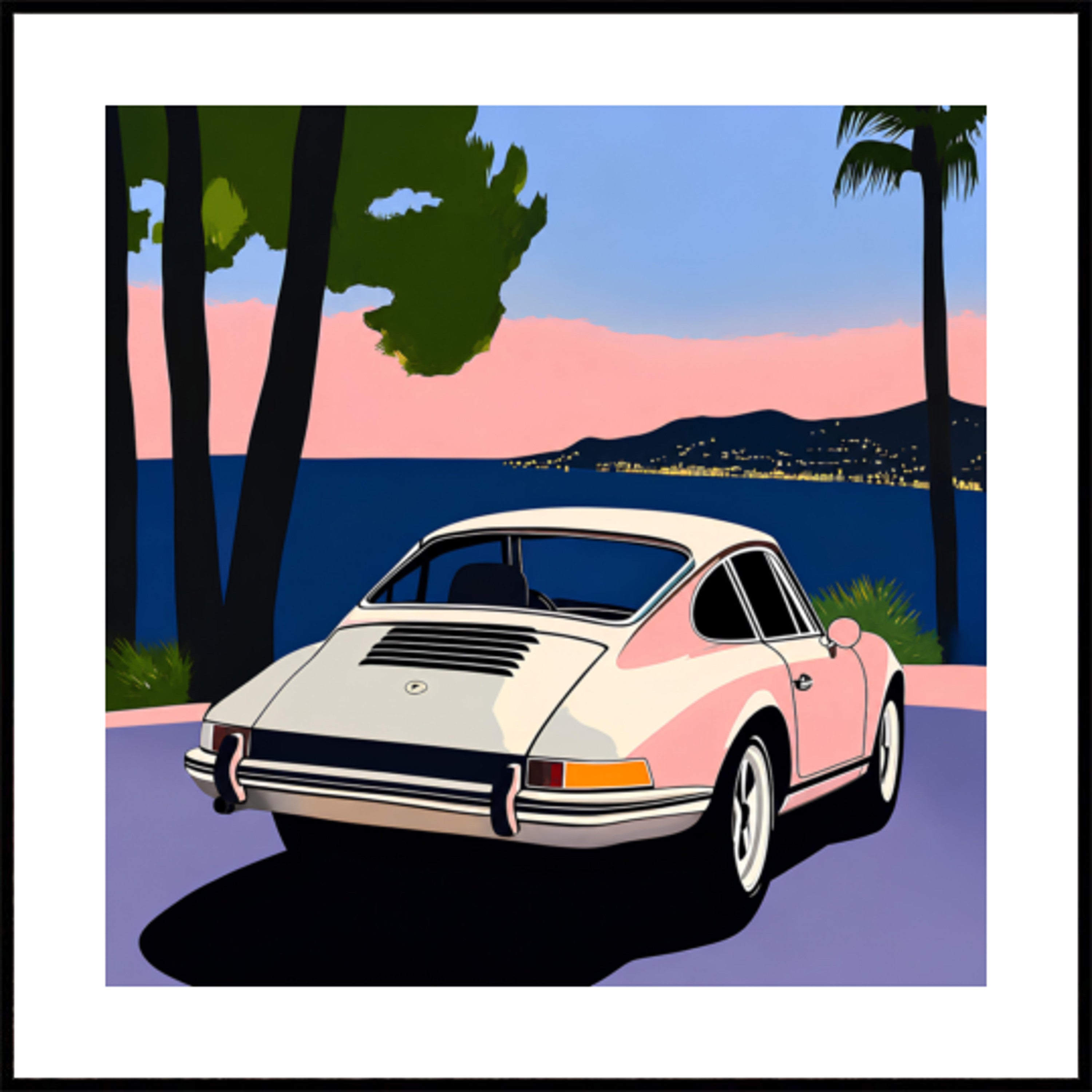 Tramonto rosa dell'automobile classica