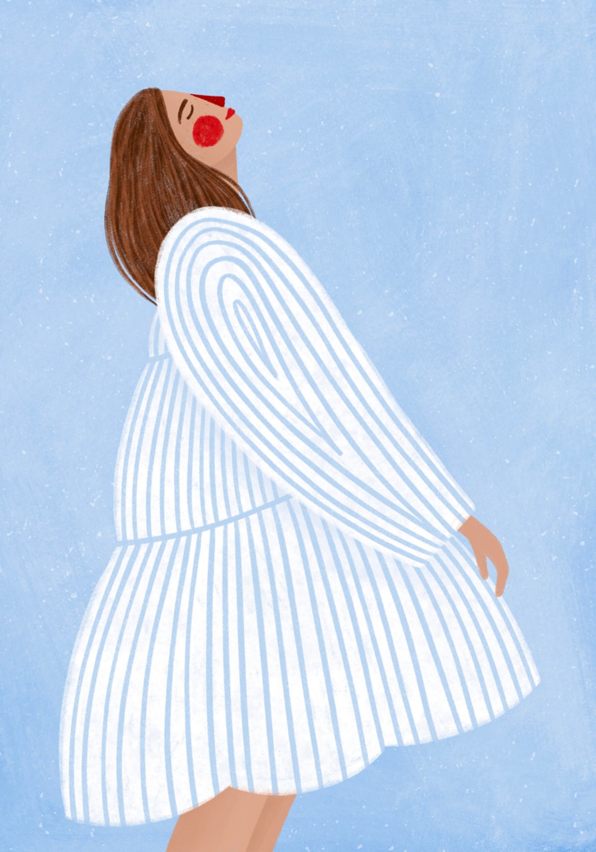 Donna allegra strisce blu