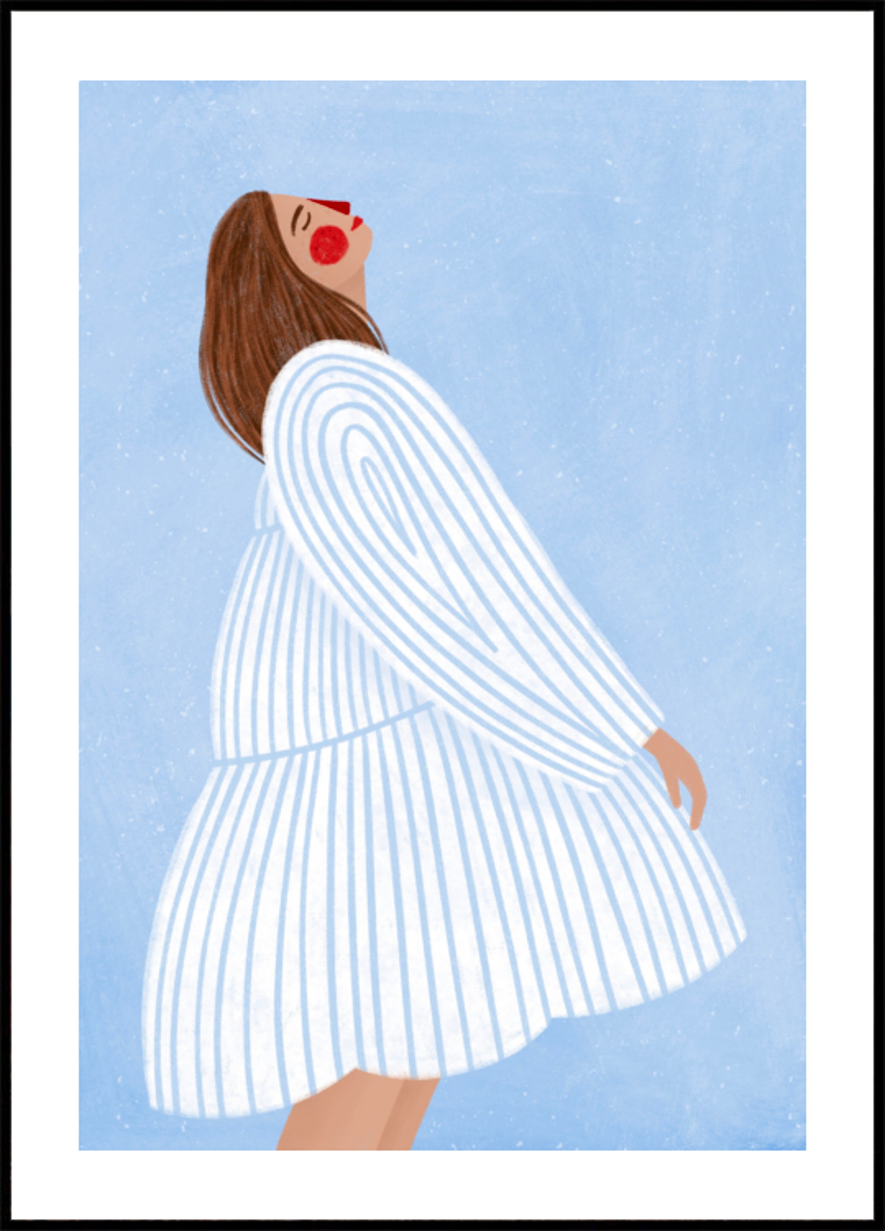 Donna allegra strisce blu