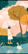 Camminare sotto la pioggia autunnale