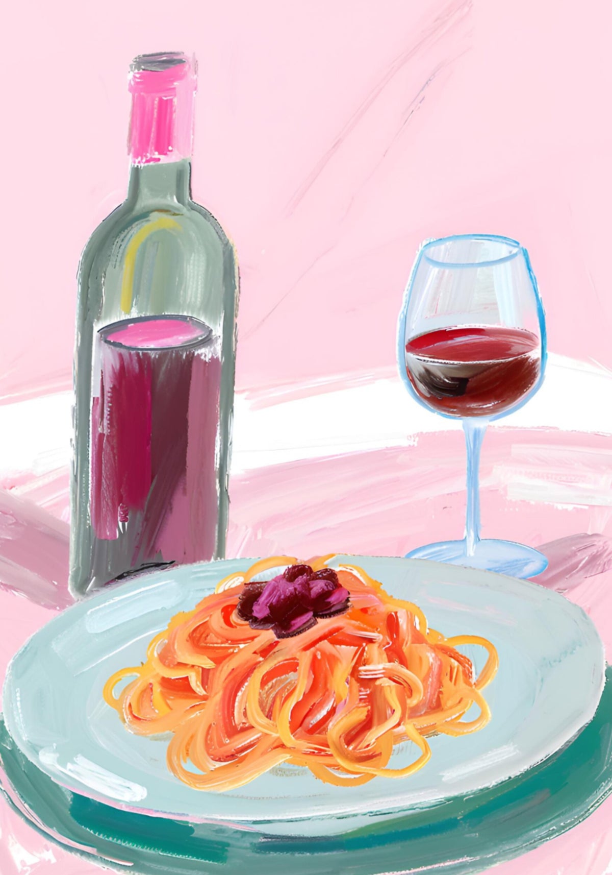 Spaghetti e vino rosso