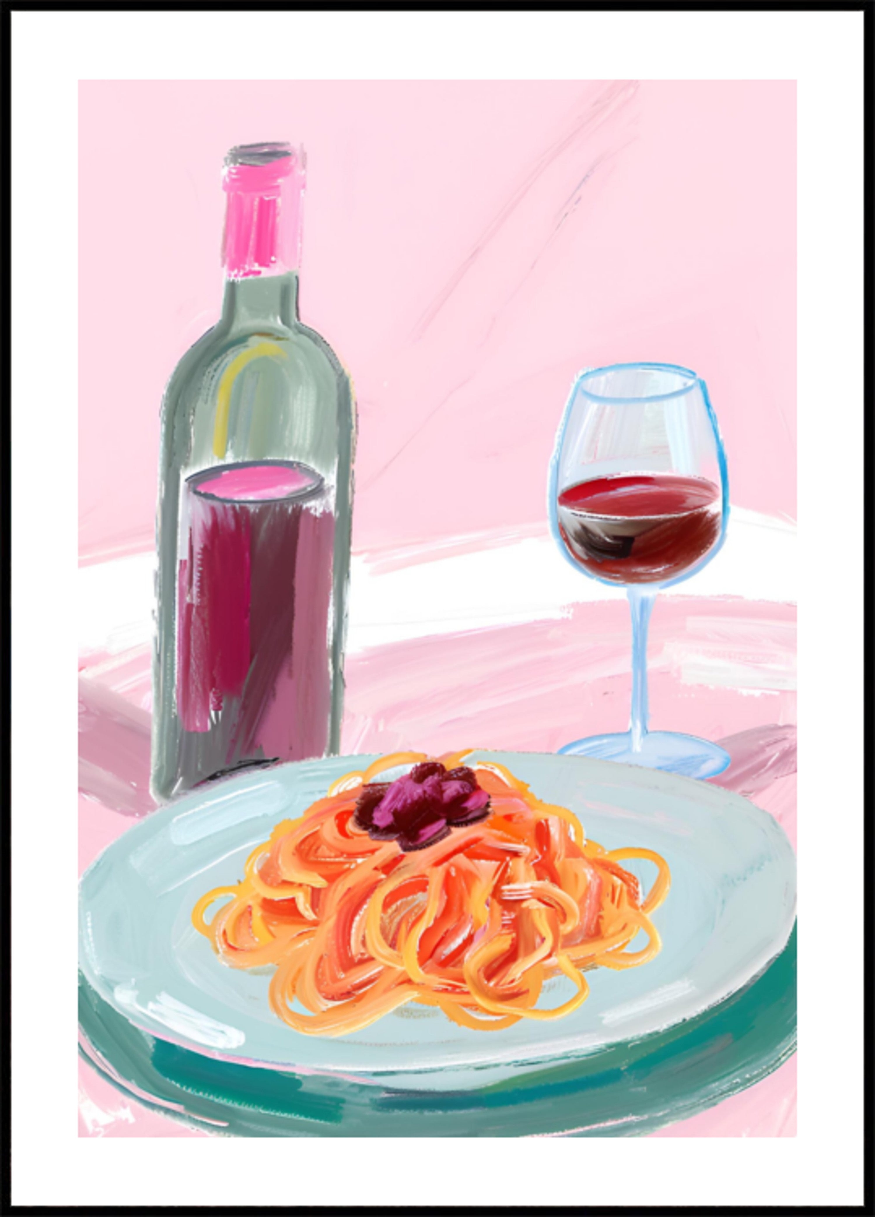Spaghetti e vino rosso
