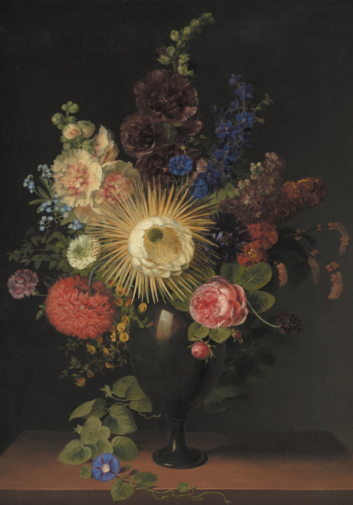 Un vaso in porfido con cactus grandiflora e altri fiori di C. D. Fritzsch