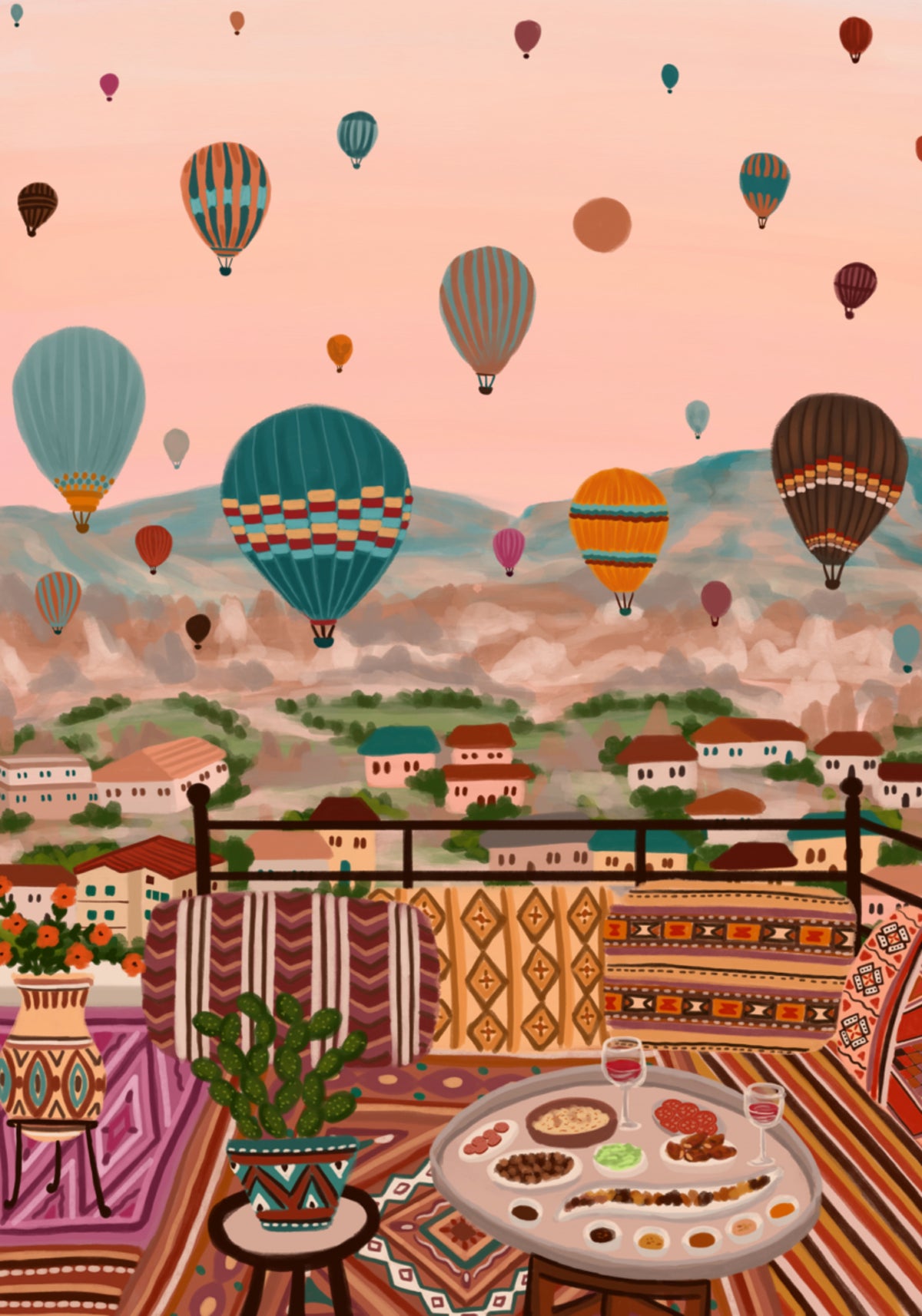 Palloncini sopra la cena sul tetto