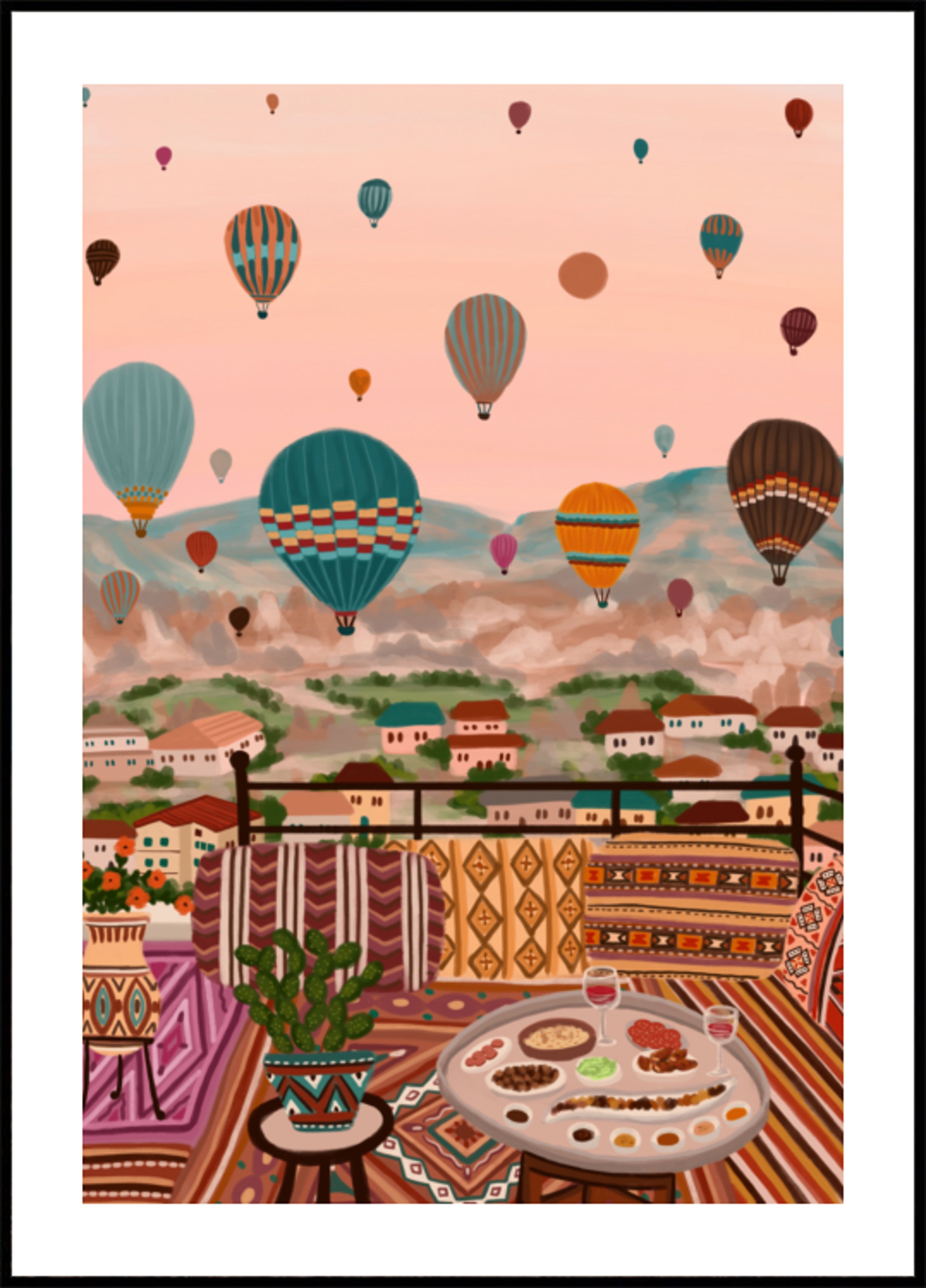 Palloncini sopra la cena sul tetto