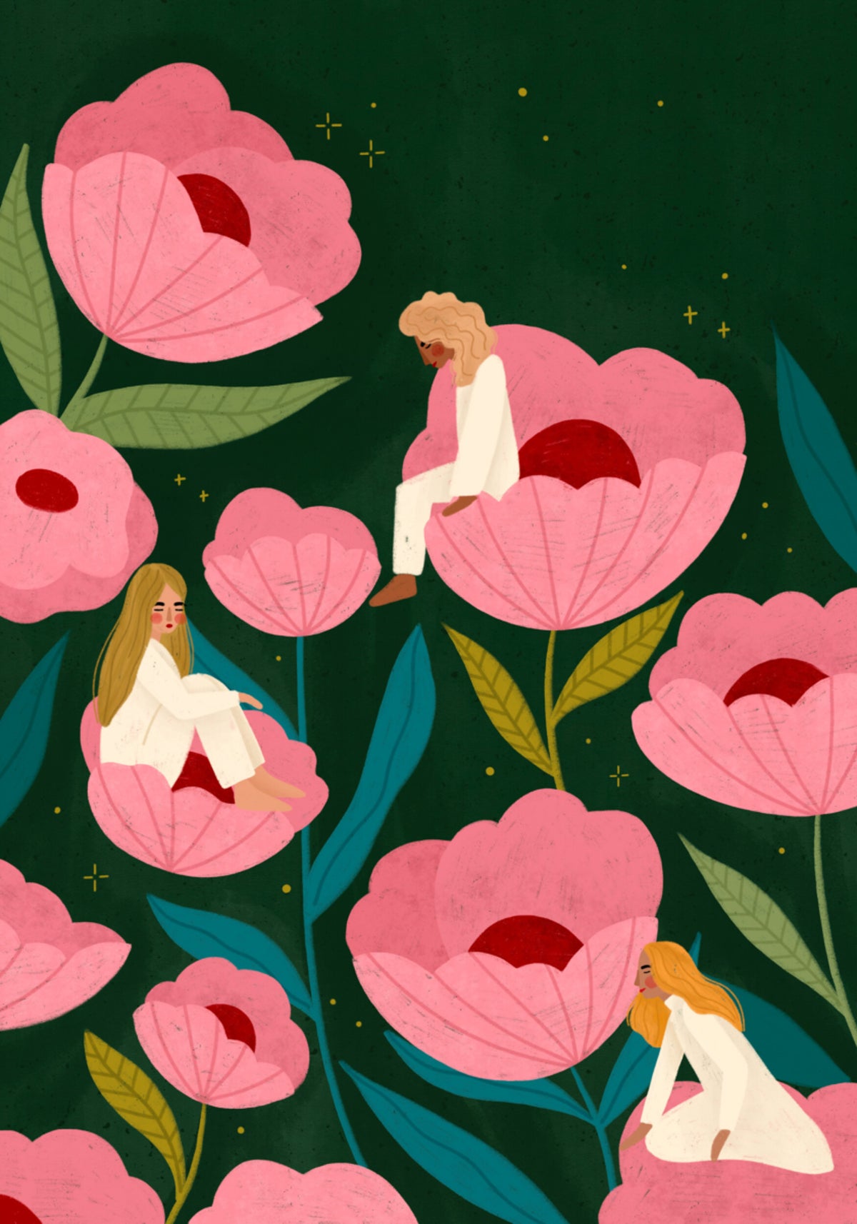 Donne calme tra i fiori