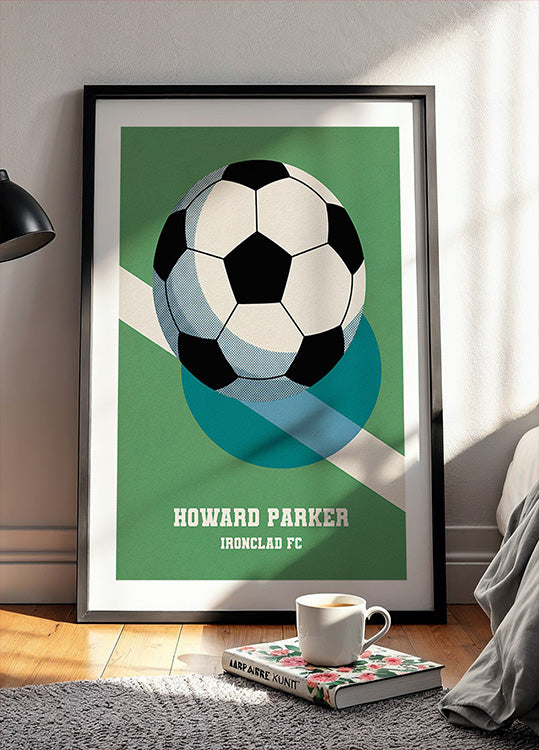 Poster di calcio retrò con palla bianca e nera