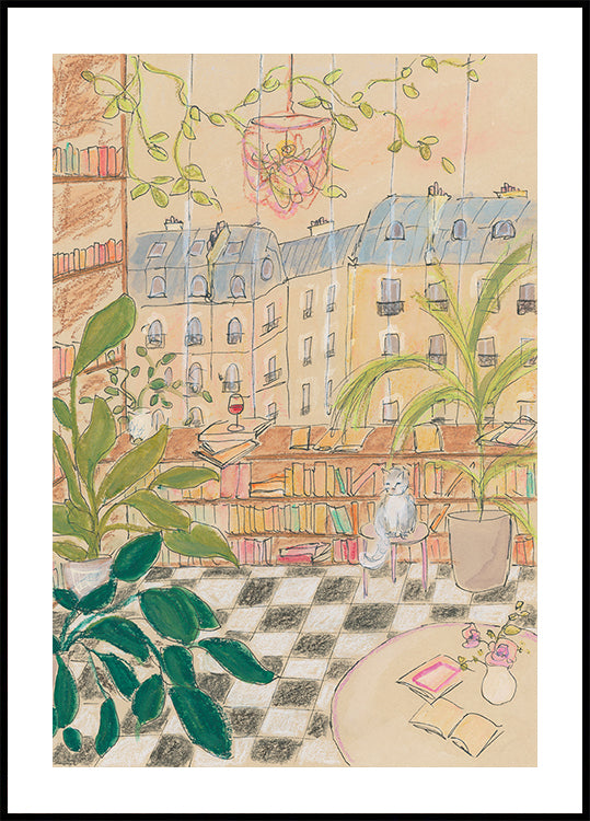Antique Parisian Book Store Cat Plakat - Posterbox