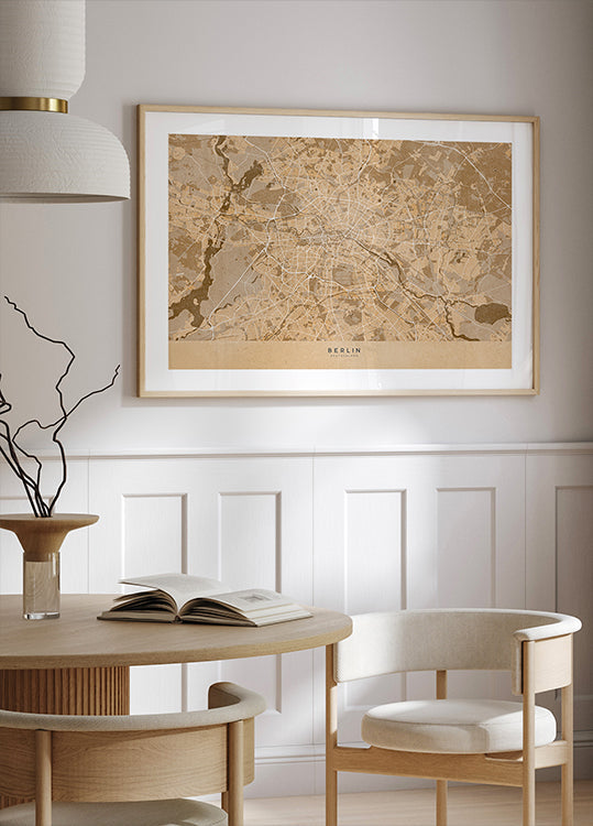 Mappa vintage seppia di Berlino in Germania Poster