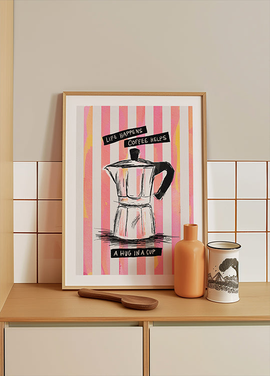 Mocca Coffee on Stripes - Poster Abbraccio in tazza