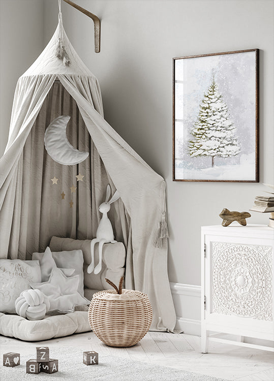 Abete solitario nella neve Poster