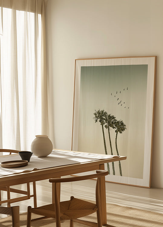 Palme vintage minimaliste e poster al tramonto