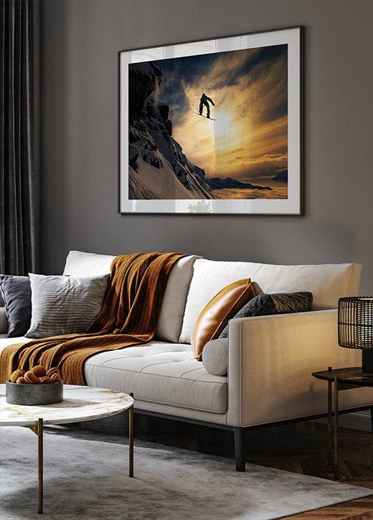 Poster di snowboard al tramonto