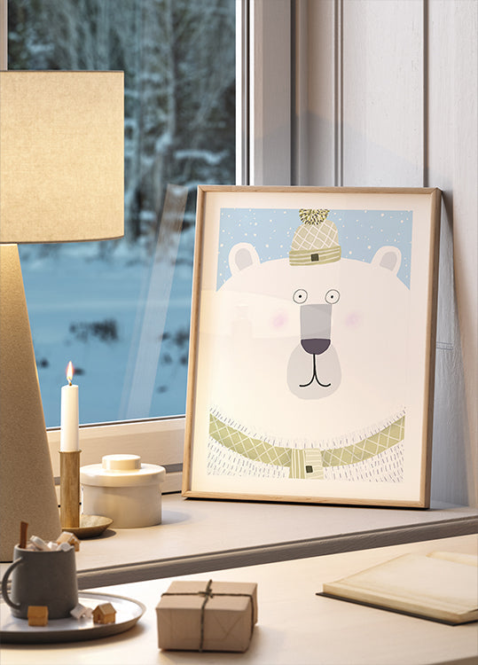 Poster Orso polare con cappello invernale e sciarpa di Carla Daly