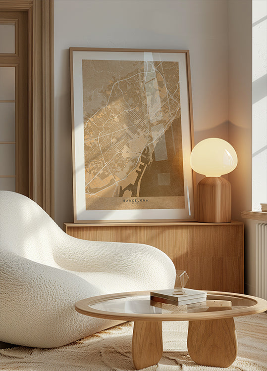 Mappa di Barcellona (Spagna) in stile vintage seppia Poster