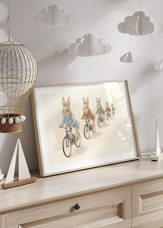 Poster di amici coniglietti in bicicletta