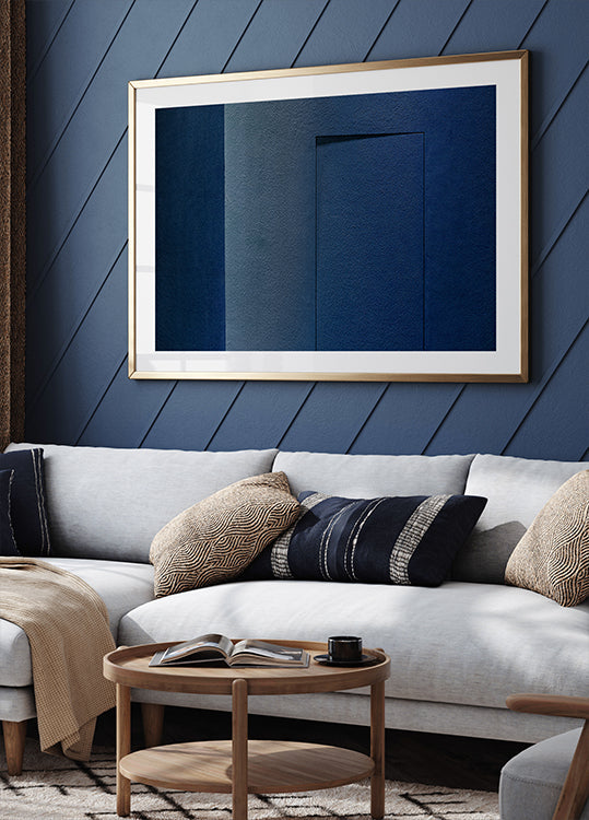 Minimalismo blu o poster di una porta segreta