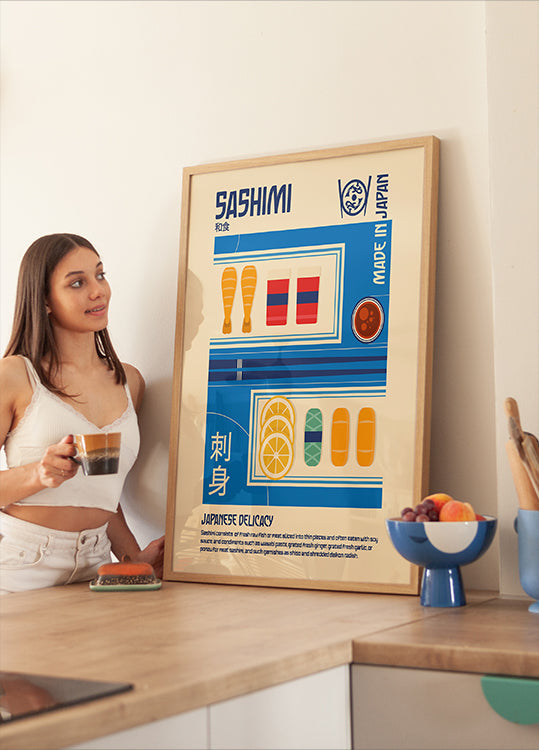 Poster con stampa di cibo giapponese Sashimi