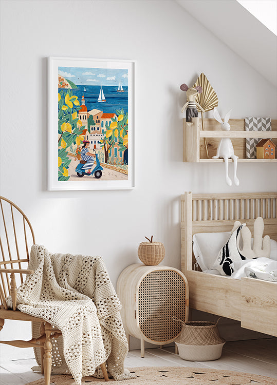 Poster di donna in viaggio sulla Costiera Amalfitana, Italia