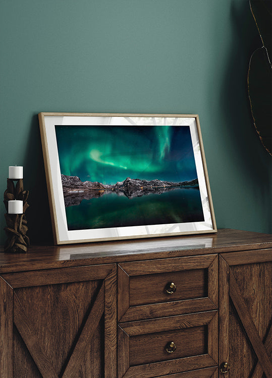 Poster con riflessi sull'aurora delle Lofoten