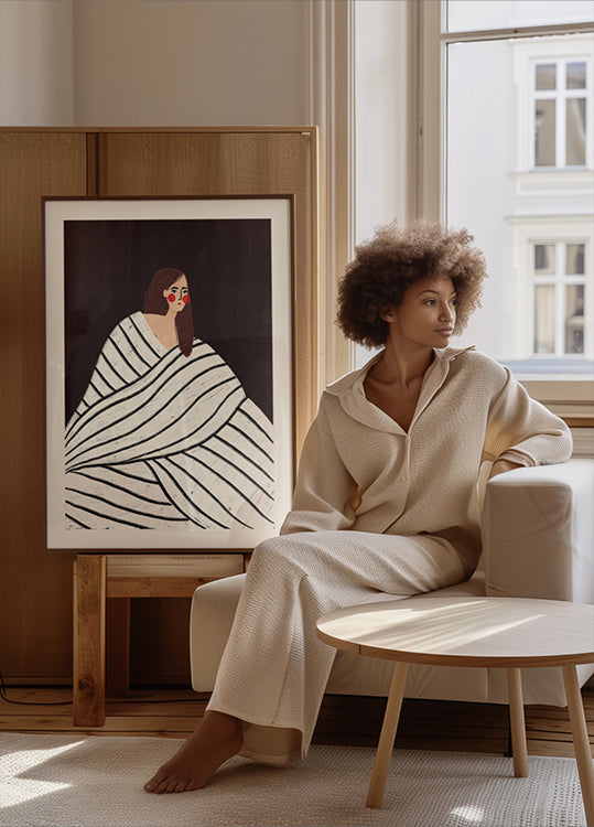 Poster La donna con strisce bianche e nere