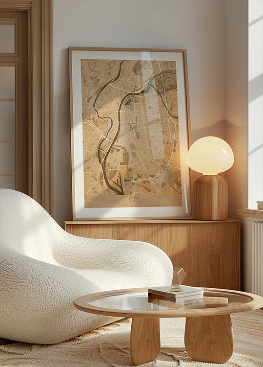 Mappa vintage seppia di Lione Francia Poster