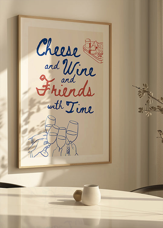 Formaggio e vino..., testo + illustrazione Poster