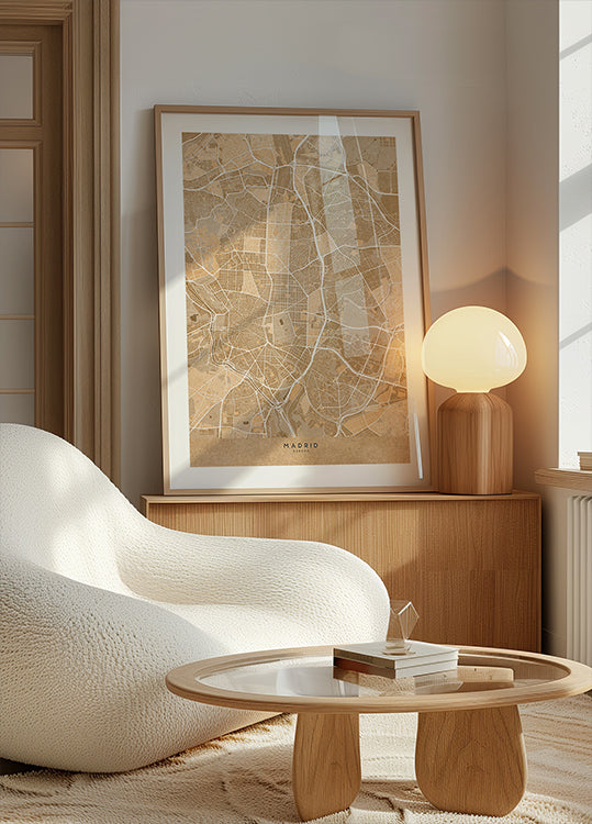 Mappa di Madrid (Spagna) in stile vintage seppia Poster