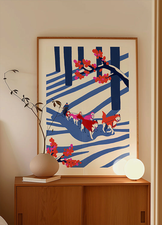 Poster di slitta trainata da cani nella neve