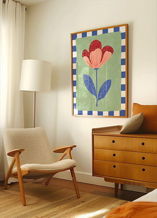 Fiore stilizzato con petali rossi e poster di punti neri