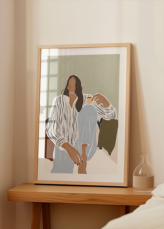 Poster di donna che gode di una tazza di caffè espresso